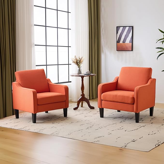 VINGLI Accent Chairs Set of 2 Living Room Chairs Burnt Orange Reading Chair for Bedroom Scooped Arm Chair Mid Century Modern Accent Chairs Upholstered Comfy Chair for Apartment, Waiting Room-Ruum Studio Home