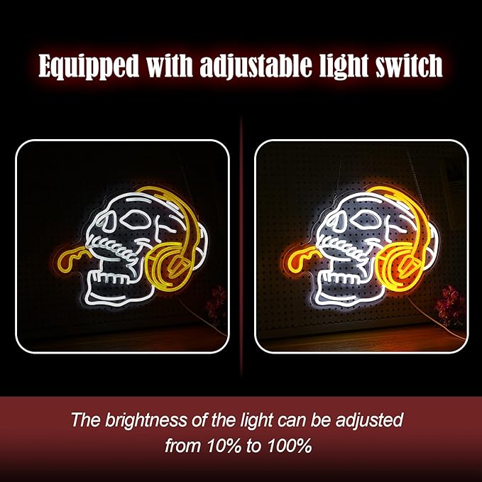 Skull Headphone Neon Sign Headphone Neon Light for Wall Decor LED Dimmable USB Skull Light Up Sign for Halloween Party Game Room Personalized Gifts(12.6 * 16.5In)-Ruum Studio Home