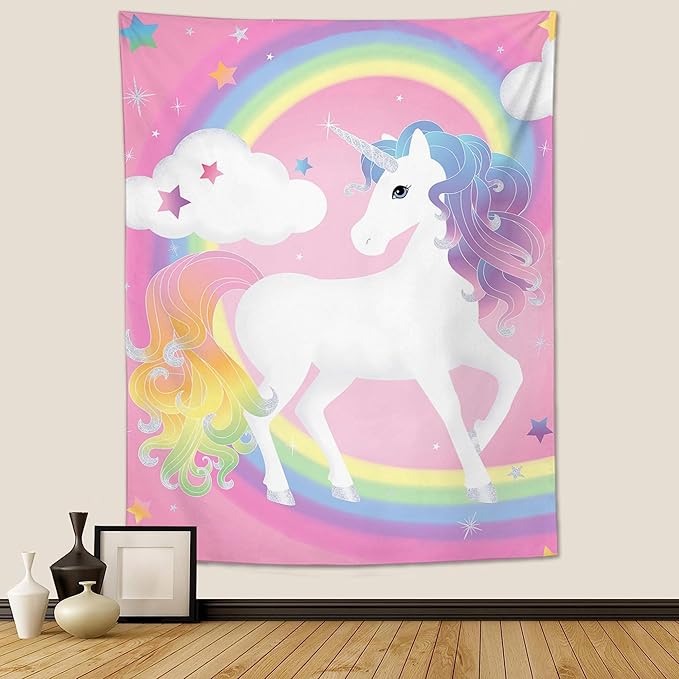 yowecso Unicorn Tapestry Rainbow Wall Hanging for Bedroom, Pink Unicorn Tapestries Aesthetic Wall Decor for Home, Dorm, Living Room - 60"x90"-Ruum Studio Home
