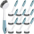 Patelai 12 Pack Kitchen Scrub Dish Brush with Long Handle Dish Scrubber with Stiff Bristles Scrub Brushes for Kitchen Dishes Washing Tools, Pots, Pans and Sink Cleaning (Celadon)-Ruum Studio Home