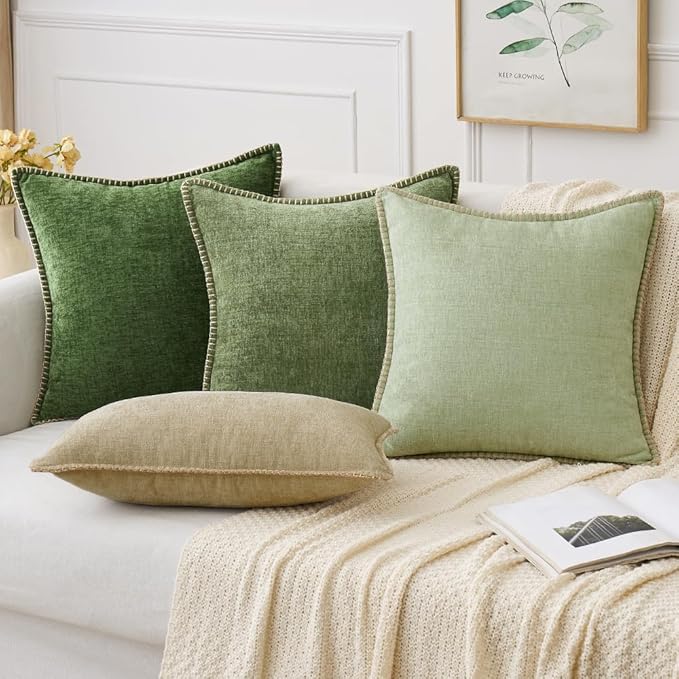 MIULEE Pack of 2 Couch Throw Pillow Covers 24x24 Inch Light Green Farmhouse Decorative Pillow Covers with Stitched Edge Soft Chenille Solid Dyed Spring Pillow Covers for Sofa Bed Living Room-Ruum Studio Home