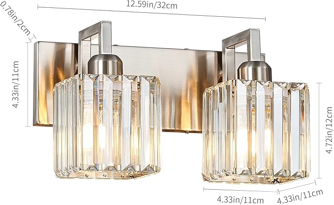 Modern Bathroom Vanity Light 2-Lights Brushed Nickel Vanity Light Crystal Wall Light Bathroom Light Fixtures-Ruum Studio Home