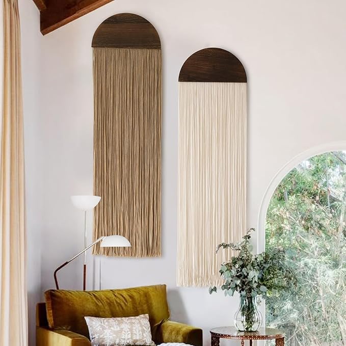 Flber 2 Pcs Macrame Wall Hanging Boho Wall Decor Handmade Macrame Art Tapestry Wedding Macrame Backdrop 13.7" W x 51" L For Living room Bedroom Headboard Decor-Ruum Studio Home