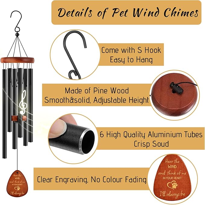 Pet Memorial Wind Chimes 26" - Dog Memorial Gifts for Loss of Dog, Dogs Remembrance Bereavement Gift, Pet Loss Sympathy Gifts (Design 3)-Ruum Studio Home