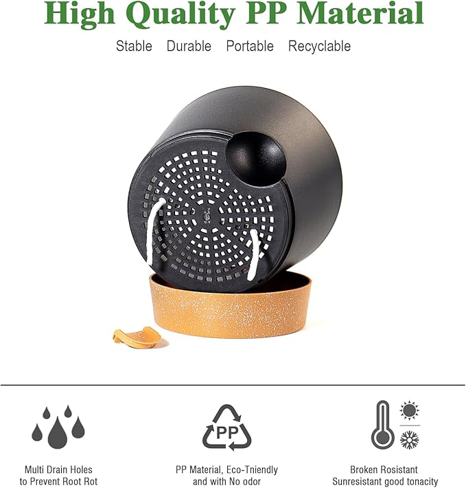 Self Watering Pots for Indoor Plants,12 inch Planters with Drainage Holes Plastic Flower Pots with Deep Reservoir, Black with Brown-Ruum Studio Home