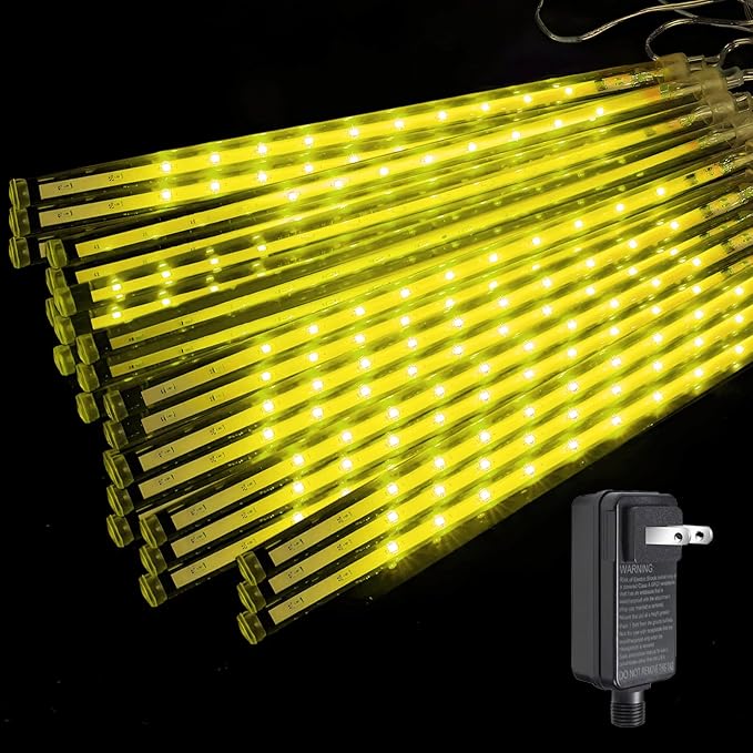 Outdoor Meteor Shower Christmas Lights 24-Tube 576LEDs Shooting Star Waterfall Meteor Shower Falling Rain Light for Christmas Tree Decorations Wedding Party Holiday Garden, UL Plug Warm White-Ruum Studio Home