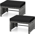 Tangkula 2 Pieces Patio PE Rattan Ottomans, Multipurpose Outdoor Footstool Footrest Additional Seating Side Table with Soft Zippered Cushions for Deck, Garden, and Yard (Black)-Ruum Studio Home