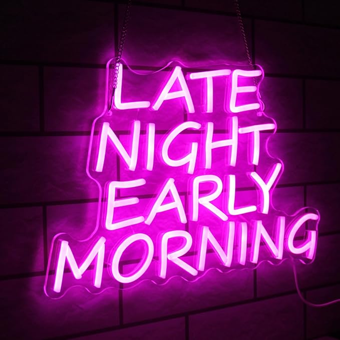 Bar Neon Sign Late Night Early Morning Neon Signs for Wall Decor Beer LED Neon Sign Pink Letter Neon Light Sign Dimmable Neon Lights for Bedroom Bar Party Hotel Club Party Man Cave Decor-Ruum Studio Home