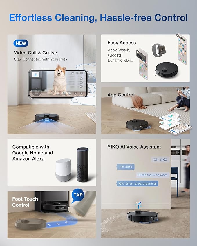 ECOVACS DEEBOT T30S PRO Robot Vacuum and Mop, 11000Pa, TruEdge Adaptive Edge Mopping, ZeroTangle Technology, AI Instant Re-mop, Self-Emptying & Refilling, AI Obstacle Avoidance-Ruum Studio Home