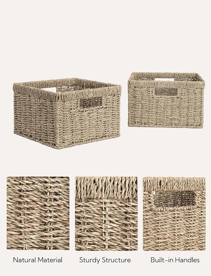 StorageWorks Wicker Storage Baskets, Large and Small Baskets, Handwoven Seagrass Basket for Organizing, Decorative Wicker Baskets with Built-in Handles, Set of 2-Ruum Studio Home