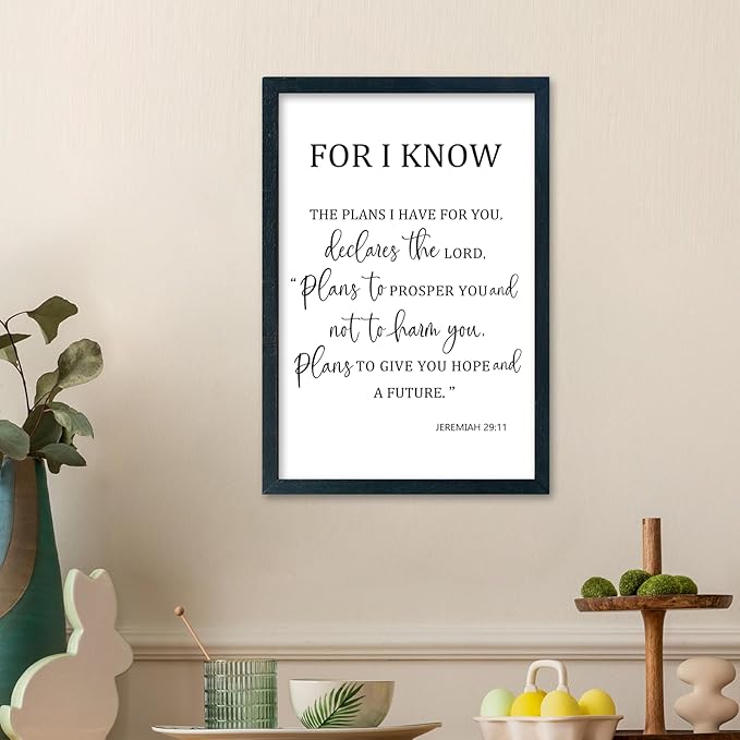 LuZhiQiang Jeremiah 29 11 Wall Art 16"×11" For I Know The Plans I Have for You Sign Wood Framed Wall Decor Hanging (Black)-Ruum Studio Home