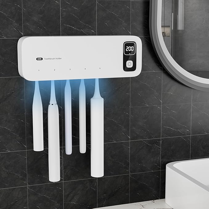 UV Toothbrush sanitiizer and Holder, Strong Saniti zer Air Drying, 200s and 400s Timed Toothbrush Case, 2200mAh Rechargeable Cordless Wall Mounted Home Toothbrush steril izer-Ruum Studio Home
