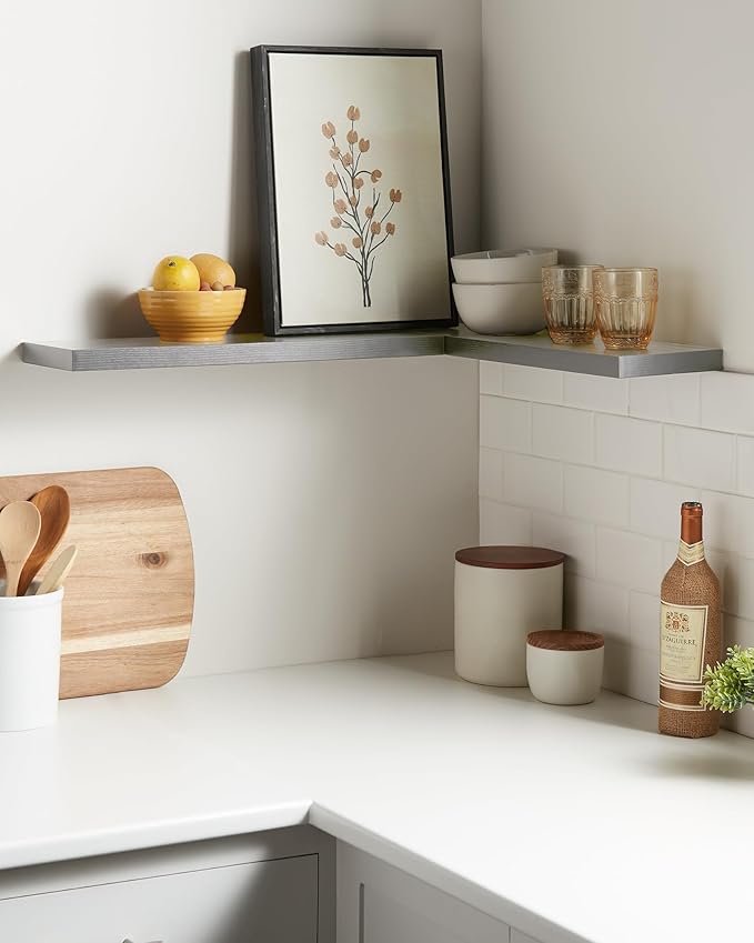 BAYKA Floating Shelves, 22.5" Wall Mounted Wood Shelves for Bathroom, Bedroom, Living Room, Kitchen, Hanging Shelf for Books/Storage/Decor (Grey,Set of 2)-Ruum Studio Home