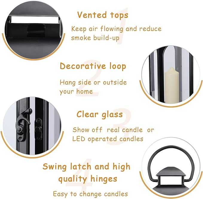 Bdor 16 Inches Metal and Tempered Glass Candle Lantern - Premium Outdoor Lantern, Decorative Lanterns with Handcrafted Design for Patio, Garden & Indoor Decor-Ruum Studio Home
