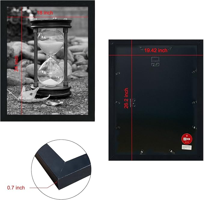 VCK 18x24 Poster Frames 3 Pack Black MDF Wood and Polished Plexiglass Frame,Display Pictures in Horizontal and Vertical-Ruum Studio Home