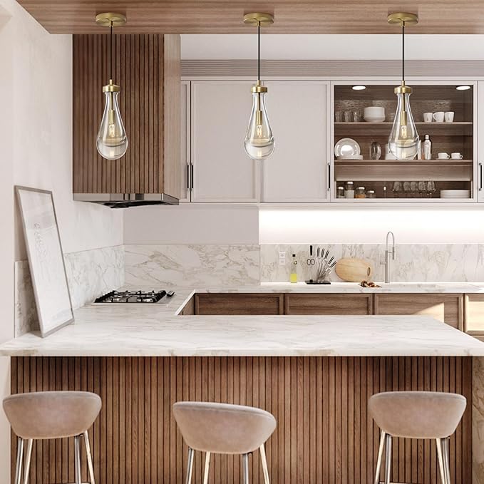 Raindrop Pendant Lights Set of 2, Brass Pendant Lights Kitchen Island, Gold Island Light for Kitchen Dining Room Light Fixture, Chandelier for Living Room Bedroom Bathroom, Bulb Included-Ruum Studio Home