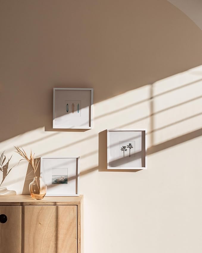 HAUS AND HUES 8x8 White Metal Picture Frames Matted to 4x4 - Features Premium Aluminum, Shatterproof Plexiglass - Ideal for Home, Room, Office (8x8 in, White, Set of 3)-Ruum Studio Home