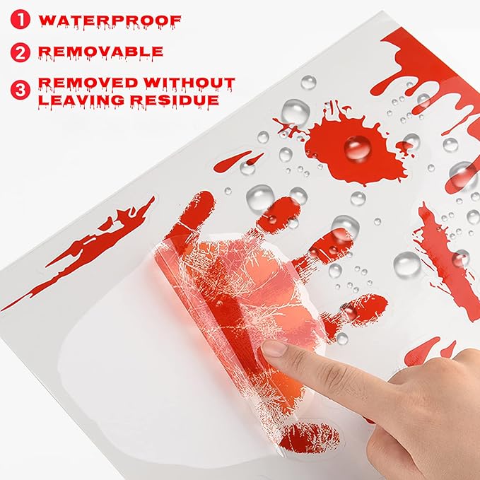 KUUQA 4 Pcs Bloody Handprint Clings Horror PVC Stickers Decals for Halloween Decorations-Ruum Studio Home