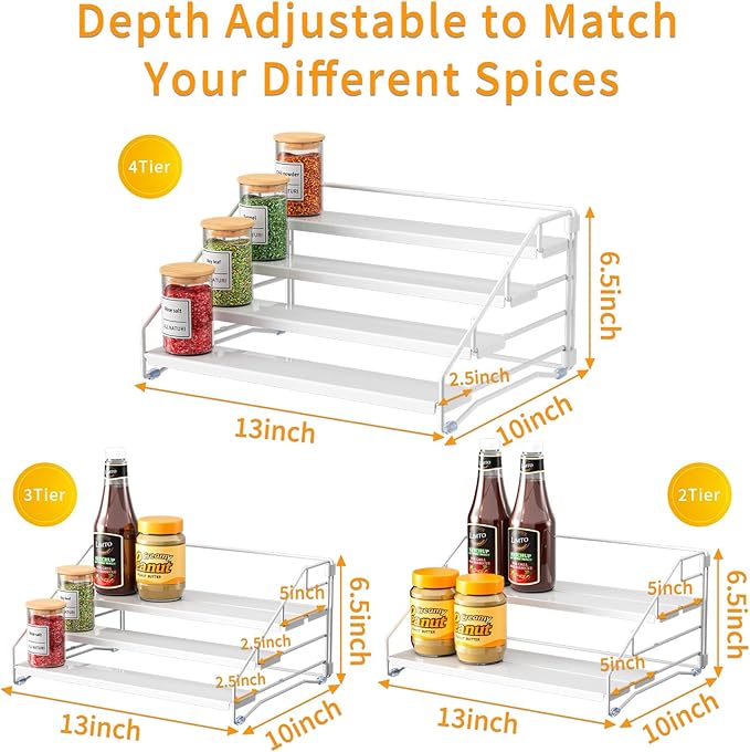 RCHYFEED Spice Rack Organizer for Cabinet, 4 Tier Spice Organization for Cabinet Depth Adjustable,Tierd Spice Rack Seasoning Organizer for Kitchen Countertop Pantry, Metal(1 Pack)-Ruum Studio Home