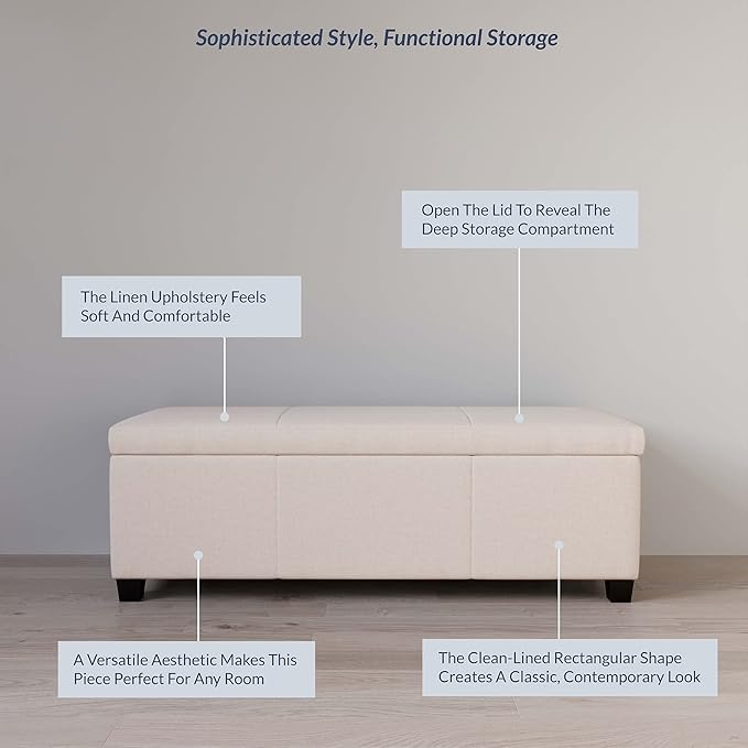 BELLEZE 47 Inch Storage Ottoman, Linen Storage Bench for Bedroom, Living Room, Entryway, Hallway, Foot Rest, Support 300lbs - Beige-Ruum Studio Home