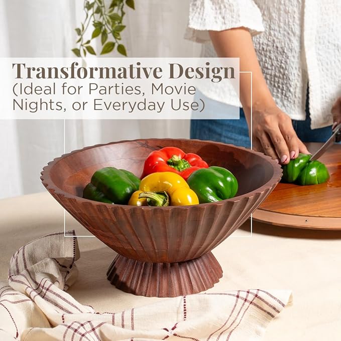 Folkulture Wooden Fruit Bowl for Kitchen Island | (11") Countertop or Eco Friendly Decorative Centerpiece Table Decorations | Decorative Bowls, Fruits Tray or Fruit's Holder for Kitchen Counter Decor-Ruum Studio Home