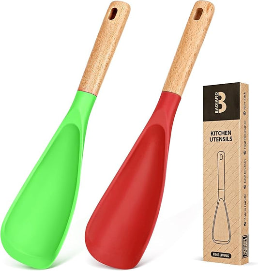 Cooking Spoon for Nonstick Cookwares, Great for Cooking and Serving Sturdy BPA-Free Matte Silicone, Wood Handle Spoon for Mixing, Scoop, and Scrape (AGR, 11.4 inch)-Ruum Studio Home