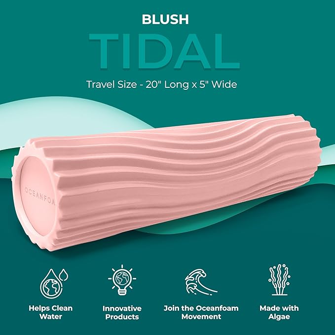 Oceanfoam Tidal Roller - Blush - Muscle Massage Foam Roller for Back Pain & Stretching - Firm and Ergonomic Wide Wave Textured - Yoga, Athletics, & Wellness - Full Size, 20" x 5"-Ruum Studio Home
