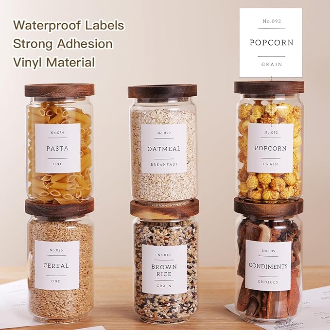 6 Set Glass Pantry Storage Jars with Acacia Airtight Lid - 23oz Thicken Glass Kitchen Canisters with 132 Pantry Labels - Clear Glass Food Storage Containers with Wood Lid for Tea,Sugar,Cookie,Coffee-Ruum Studio Home