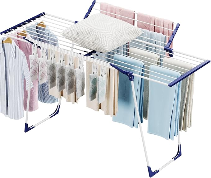 APEXCHASER Clothes Drying Rack, Foldable Gullwing Laundry Rack for Indoor Outdoor, 10pcs Clips with Bag, Collapsible Space-Saving Drying Rack for Clothes Towels Dolls, White-Ruum Studio Home