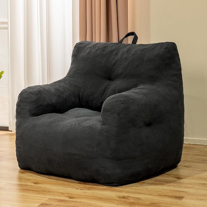 Bean Bag Chair, Bean Bag Chair for Adults, Fluffy and Comfy Bean Bag with Filler, Bean Bag Sofa Chair for Reading, Gaming, Stuffed High-Density Foam, Grey-Ruum Studio Home