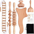6 Pcs Wood Therapy Massage Tools, Meifuly Professional Complete Maderotherapia Wooden Massager Kit for Body Shaping, Lymphatic Drainage, Muscle Pain Relief, Anti-Cellulite (with Storage Bag)-Ruum Studio Home