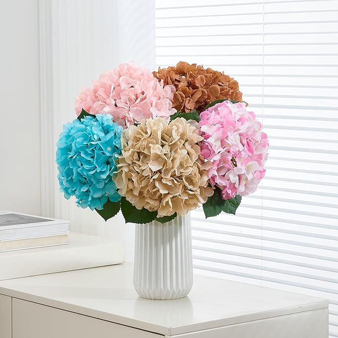 8Pcs Blush Fake Flowers Silk Hydrangea Artificial Flowers Bouquets Faux Hydrangea Stems for Home Table Centerpieces Wedding Party Decoration-Ruum Studio Home