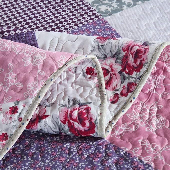 NEWLAKE Quilt Bedspread Sets-Floral Checkered Pattern Reversible Coverlet Set,Queen Size-Ruum Studio Home