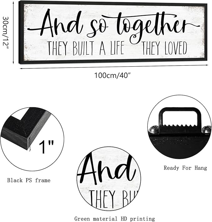 And So Together They Built a Life They Loved Sign: Modern Farmhouse Wall Decor Inspirational Quotes Family Bedroom Sign 12" x 40",Rustic Home Wall Art Plaque Framed Wall Hanging Signs-Ruum Studio Home