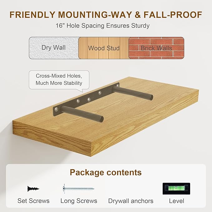 Fun Memories Floating Shelves, 8 Inch Deep Floating Shelves, Rustic Wood Fireplace Mantel 48 in Long, 48 x 8 Floating Wall Shelves for Living Room, Kitchen, Bedroom, Oak Color, 1 Pack-Ruum Studio Home