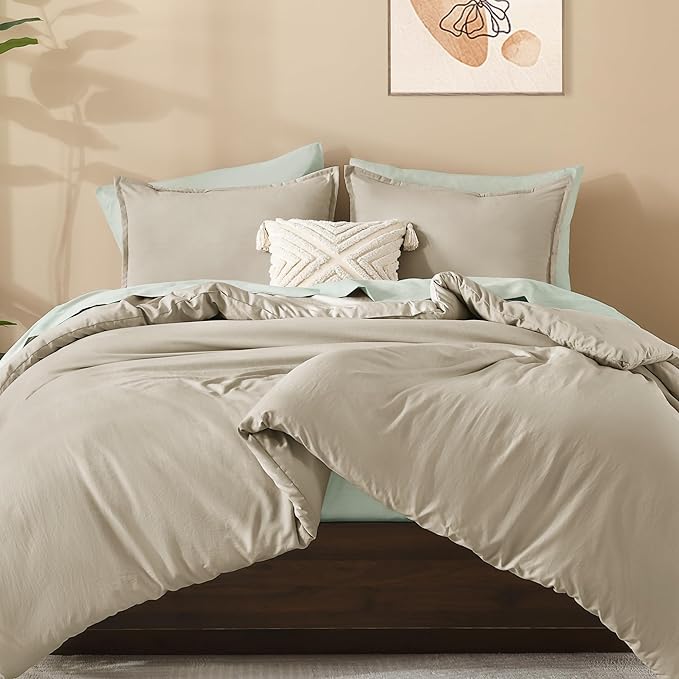 Litanika Oatmeal Comforter California King Size, 3 Pieces Cal King Lightweight Solid Bedding Comforter Set, All Season Fluffy Bed Set (104x96In Comforter & 2 Pillowcases)-Ruum Studio Home