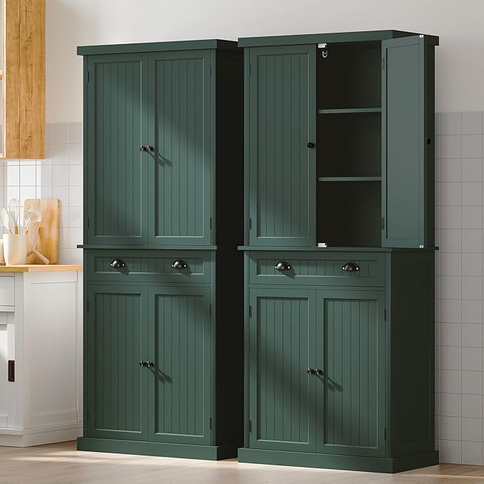 ARTPOWER 72" Tall Kitchen Pantry Storage Cabinet with Drawer and Adjustable Shelves, Pantry Cabinet for Kitchen, Bathroom or Hallway, Green-Ruum Studio Home