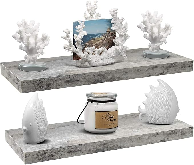 Sorbus Floating Shelves for Wall - 24" Bathroom Shelves, Wall Decor for Bedroom, Kitchen, Living Room, Home Decor & Book Storage - Mounted Floating Shelf with Invisible Brackets (Gray, 2 Pack)-Ruum Studio Home