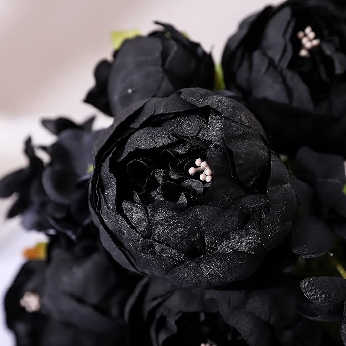 Duovlo Artificial Peony Silk Flowers Fake Flowers Vintage Wedding Home Decoration,Pack of 1 (Black)-Ruum Studio Home
