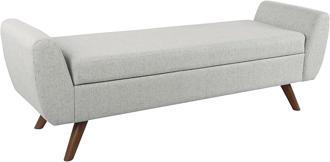 HomePop Modern Storage Bench with Wood Legs Home Décor|Bench with Storage for Living Room & Bedroom - Light Gray Woven-Ruum Studio Home