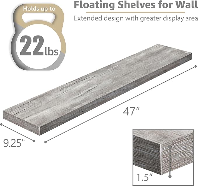 Sorbus Floating Shelves for Wall - 48 Inch Long Bathroom Shelves, Wall Decor for Bedroom, Kitchen, Living Room & Book Storage - Mounted Floating Shelf with Invisible Brackets (Gray, 2 Pack)-Ruum Studio Home