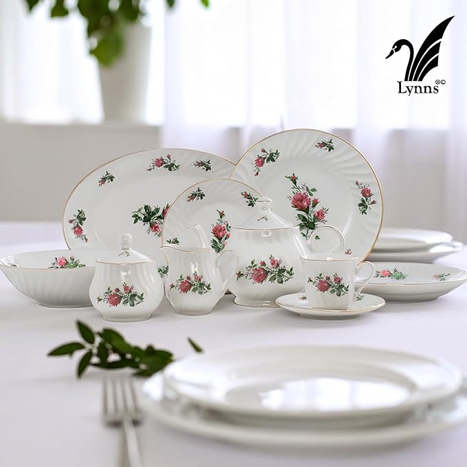 Lynns Paradise Vintage Rose 14-Inch Oval Platter, Set of 2, Pink; Heavy Duty; Chip Resistant; Lead and Cadmium Free; Freezer to Oven Safe up to 500°F-Ruum Studio Home