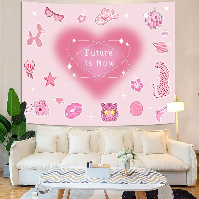 Lunerfex Y2K Tapestry Pink Wall Tapestry, Cute Tapestries for Bedroom Funny Tapestries Wall Hanging for Bedroom Living Room Decor Pink-4 44"x60"-Ruum Studio Home