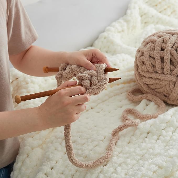 Amélie Home Chunky Knit Throw Blanket for Couch, Soft Chenille Crochet Blanket for Children, 40"x50", Ivory-Ruum Studio Home