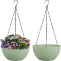 10 inch Hanging Planters Plant Pots for Indoor Outdoor Plants, 2 Pack Hanging Flower Pots with Drainage Holes and Chain for Garden Porch, Plastic Hanging Baskets for House Plants, Green-Ruum Studio Home