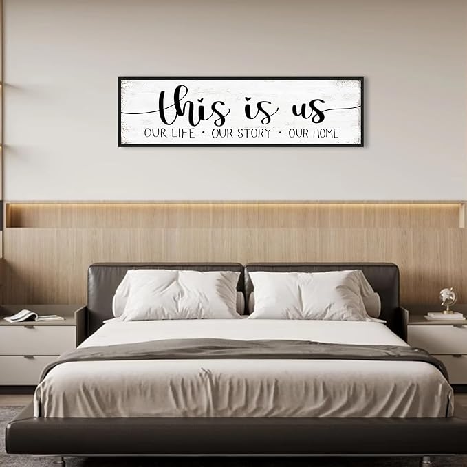 This Is Us Sign Wall Decor: Family Signs for Home Decor Living Room Wall Art Framed 16"x48"Large Farmhouse Rustic Home Sign Wall Decor Above Bed,Country Wall Plaques Hanging Master Bedroom Decor-Ruum Studio Home