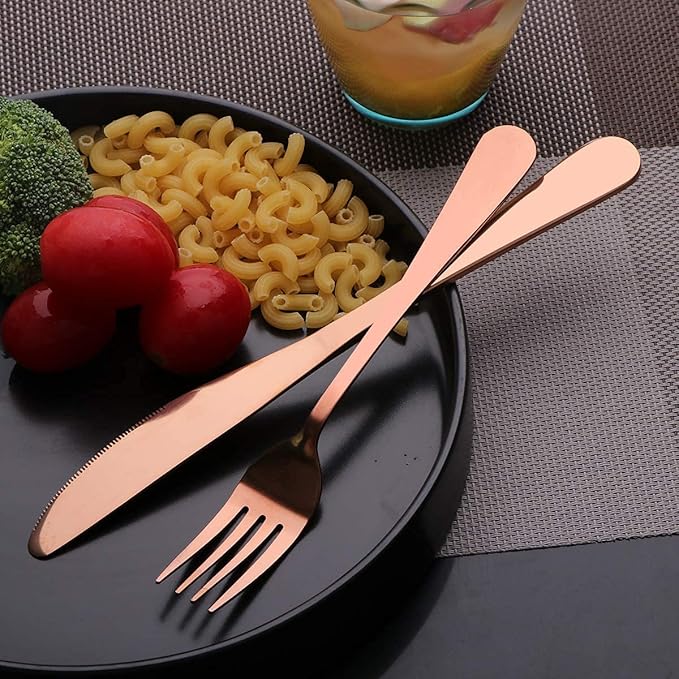 Travel Utensils Set with Case Reusable Portable Cutlery Set Stainless Steel 8pcs Including Dinner Knife Fork Spoon Chopsticks straws(Rose Gold)-Ruum Studio Home
