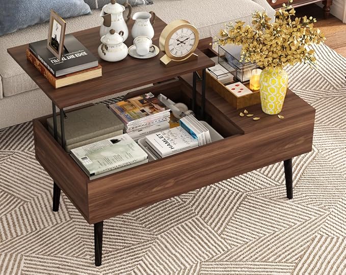 HAIOOU Lift Top Coffee Table with Storage, Mid Century Modern Coffee Tables with Drawer for Living Room,Walnut Rectangular Center Table with Pine Leg Anti-Scratching, Home, Office-Ruum Studio Home