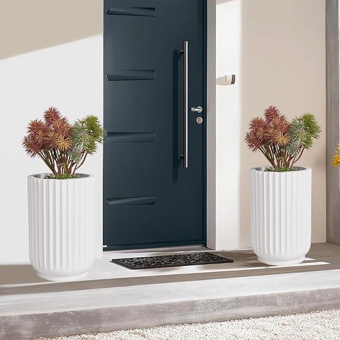 Classic Roman Column Style Planter | 20" Tall | Black & White Options | Ideal for Entrance & Living Room Corner | Durable Fiberglass Composite-Ruum Studio Home