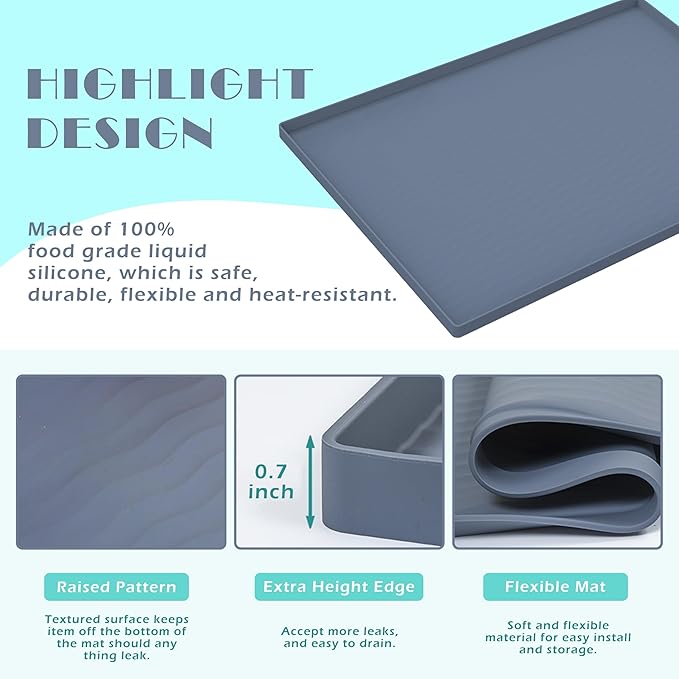 URMONA Waterproof Silicone Under Sink Mat 22'' x 22'' Shelf Liner for Kitchen and Bathroom, Cabinet and Counter Protector, Storage and Organizers, Litter Mat, Pet Cat Puppy Essentials(Black)-Ruum Studio Home